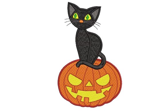 Pumpkin and Cat Embroidery Design